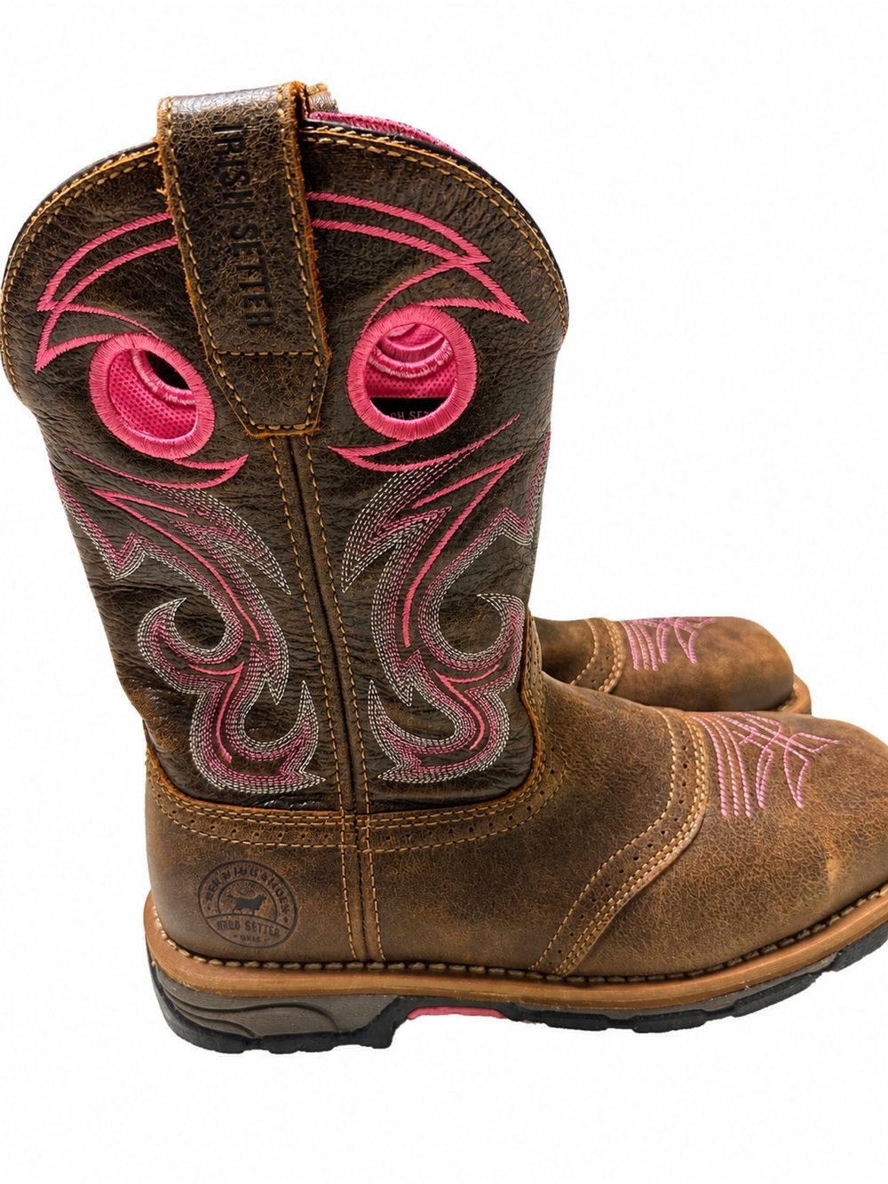 Irish Setter Women's Brown Leather Lace-Up Boots with Pink Stitching